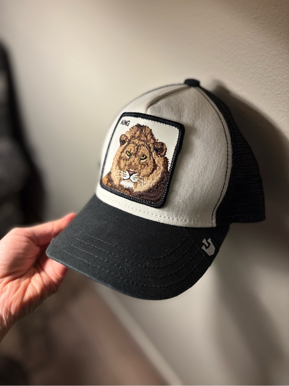 Goorin Bros Black & Cream Lion Patch Trucker Hat